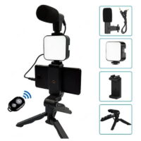 Kit de Vlog 4en1 Microphone , Lumière , Support Téléphone Sur Un Trépied – Noir- AY-49 Tunisie