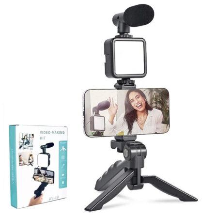 Kit de Vlog 4en1 Microphone , Lumière , Support Téléphone Sur Un Trépied – Noir- AY-49 Tunisie