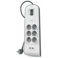 Multiprise Parafoudre Belkin 6 Prises Avec 2 Ports Usb 2.4 A – Blanc & Gris – BSV604VF2M-V2 Tunisie
