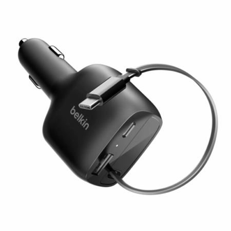 Chargeur de voiture Belkin avec câble rétractable 75 W – Noir – CCC001hqBK Tunisie