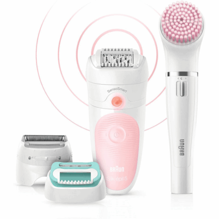Épilateur Braun Silk épil 5 Wet & Dry Pour Visage et Corps SES5-875BS Blanc & Rose Tunisie