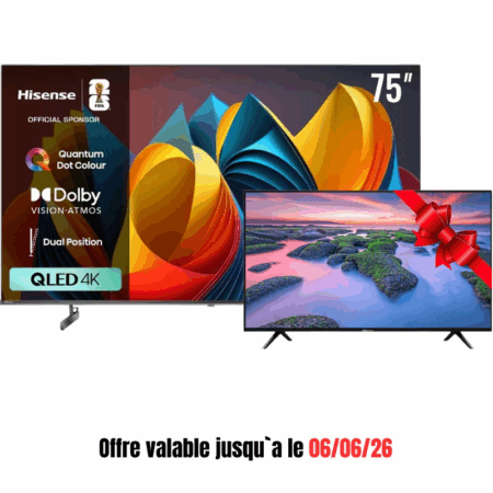 Téléviseur Hisense 75Q6N QLED UHD 4K Smart Vidaa + Hisense 43A4200G Gratuit Tunisie