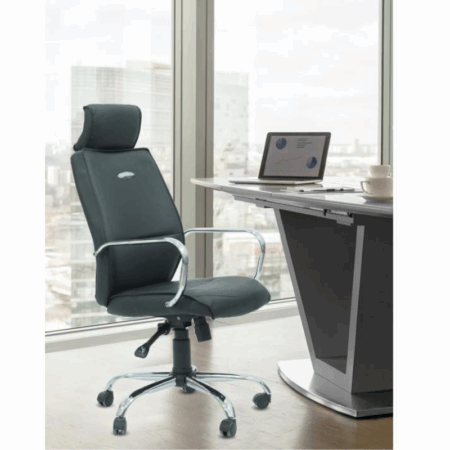 Chaise de bureau Oslo Noir – Base Chrome Tunisie