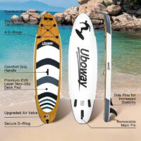 Planche à pagaie Uboway Wood Fish 10.6 pieds – Noir & Blanc -NH200-3-WOOD Tunisie