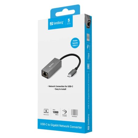 Adaptateur réseau SANDBERG USB Type-C vers RJ45 Inox – 136-04 Tunisie