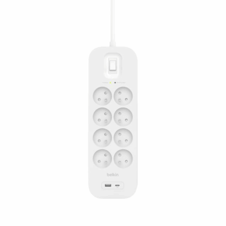 Multiprise Belkin avec ports USB-C et USB-A (8 prises, 1 port USB-C et 1 port USB-A) – Blanc – SRB003VF2M-V2 Tunisie