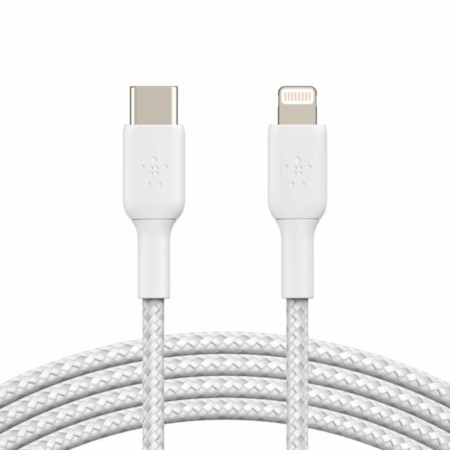 Câble Belkin Tressé USB-C vers Lightning 1 M – Blanc – CAA004bt1MWH Tunisie
