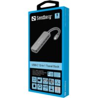 Station d&rsquo;accueil SANDBERG Dock TRAVEL USB-C 13 en 1 Gris – 136-45 Tunisie