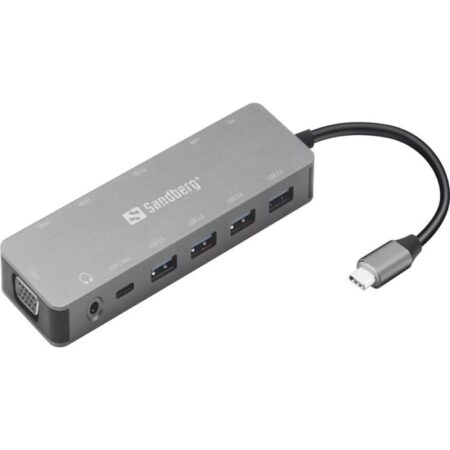 Station d&rsquo;accueil SANDBERG Dock TRAVEL USB-C 13 en 1 Gris – 136-45 Tunisie