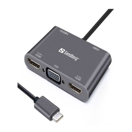 Station D&rsquo;accueil Sandberg Dock Usb-c 2xhdmi+1xvga+usb+pd – Gris – 136-35 Tunisie