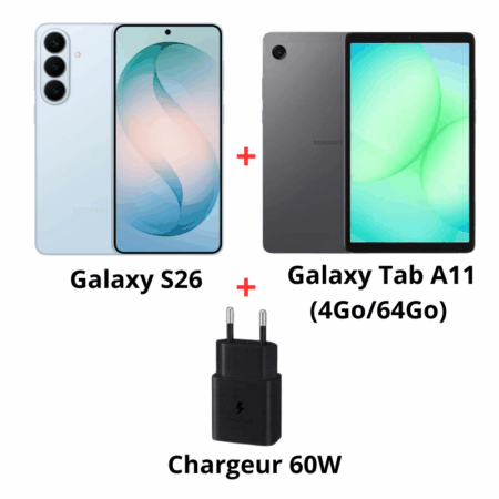 Pack Samsung Galaxy S26 Bleu + Galaxy Tab A11 + Chargeur 60W – Pack-S26-Bl Tunisie