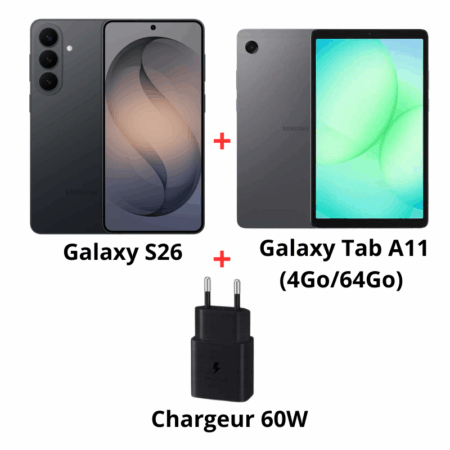 Pack Samsung Galaxy S26 Noir + Galaxy Tab A11 + Chargeur 60W – Pack-S26-N Tunisie