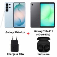 Pack Samsung Galaxy S26 Ultra Blanc + Galaxy Tab A11 + Chargeur 60W  + Galaxy Buds Core – Pack-S26U-B Tunisie