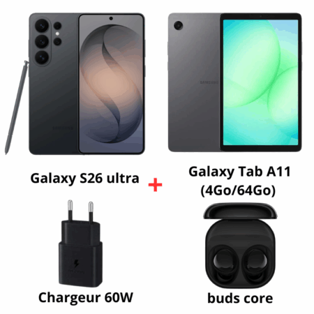 Pack Samsung Galaxy S26 Ultra Noir + Galaxy Tab A11 + Chargeur 60W  + Galaxy Buds Core – Pack-S26U-N Tunisie