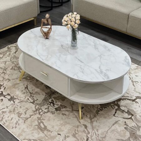 Table Basse Riva Et Socle Doré – Marbré & Doré – TB012MB/DR Tunisie