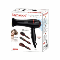 Sèche Cheveux Pro Techwood + 3 Brosses TCO-6075 2200 W Noir Tunisie